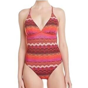 La Blanca Abstract Striped Print One Piece Bathing Suit Swimsuit Size 14 Beach